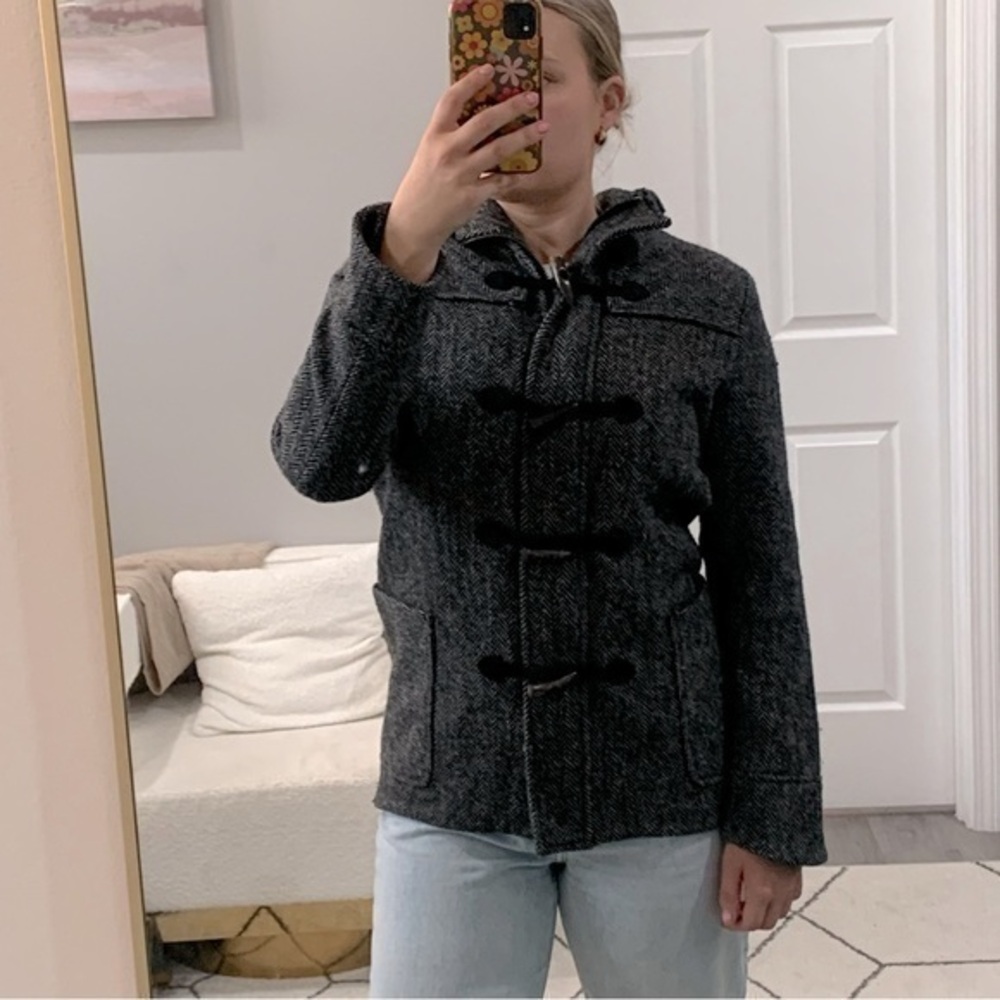 Rag and Bone Duffle Coat in Herringbone Grey Wool